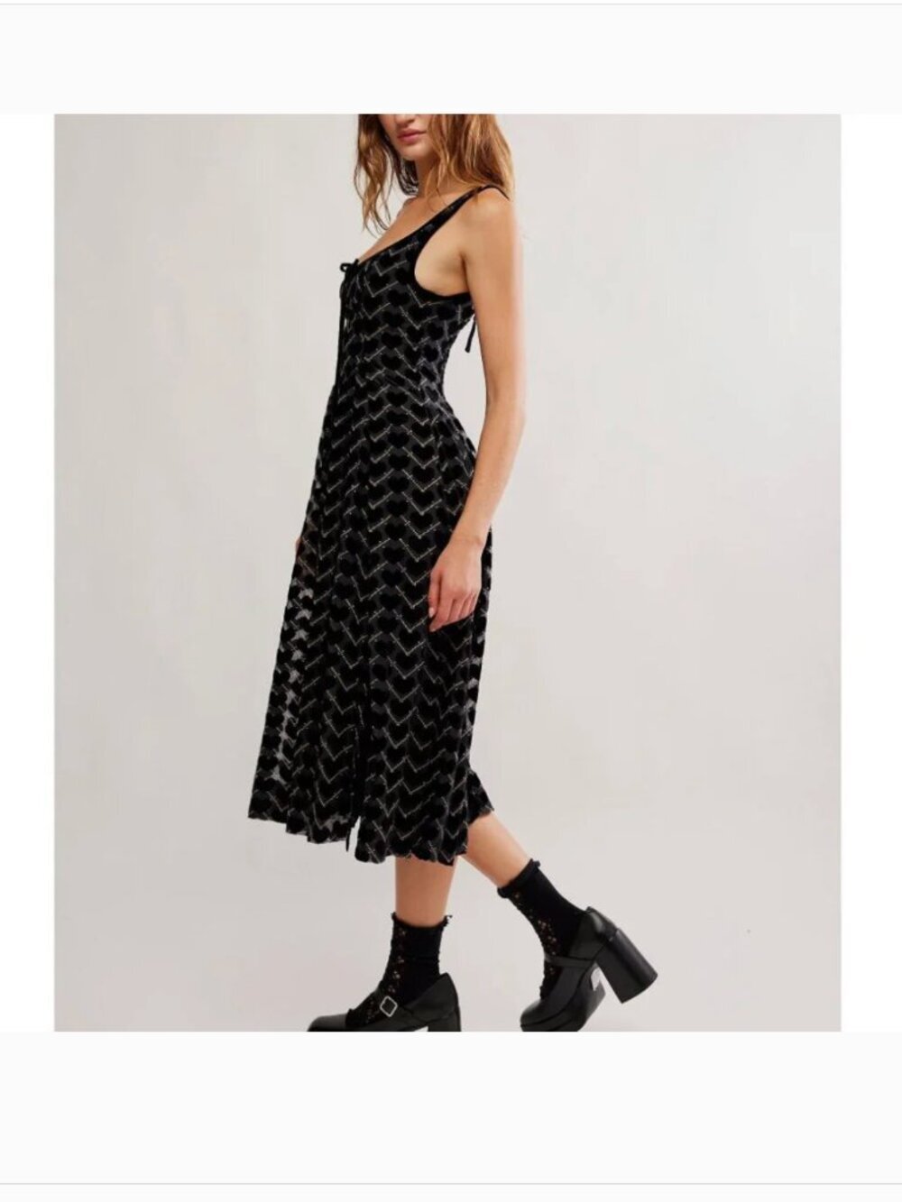 FREE PEOPLE NWT Freya Burnout Midi Dress / Charcoal Combo - S